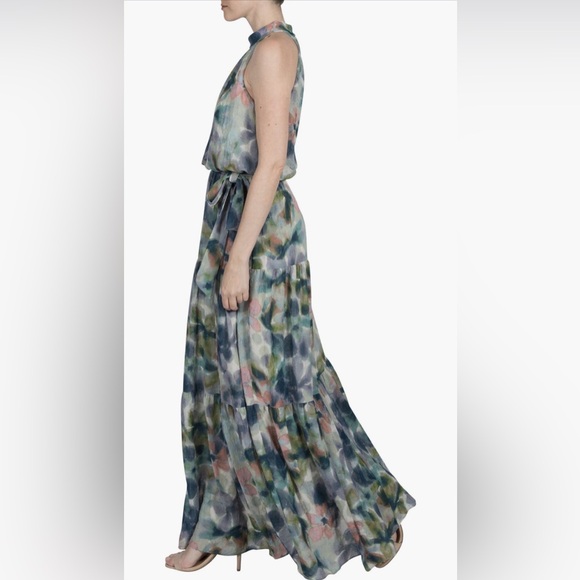 NWT Julia Jordan Green Watercolor Floral Crinkle Maxi Dress – Size 10 – Elegant - Picture 4 of 9